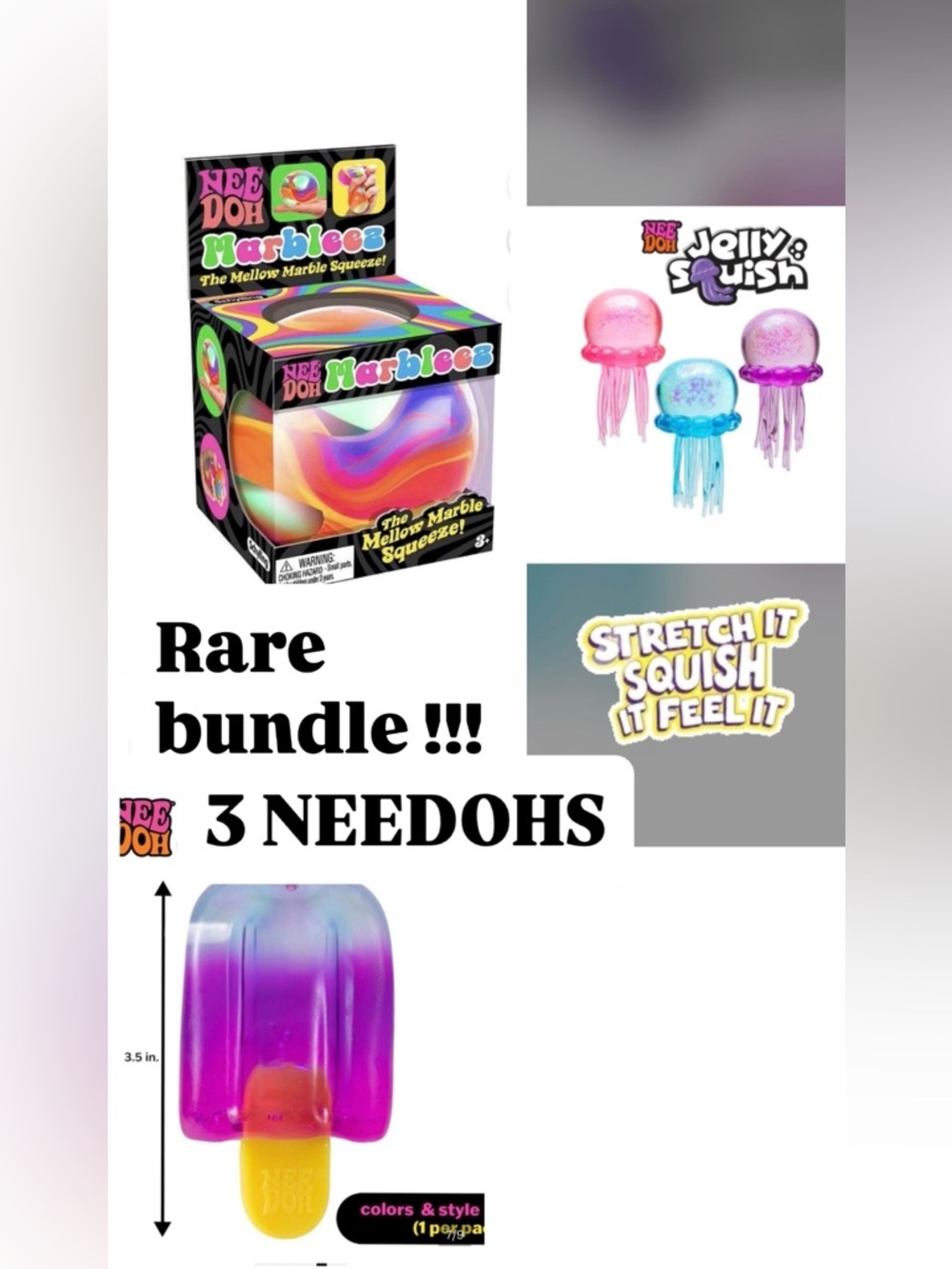 NeeDoh Marbleez & Jelly Squish & Nice sicle RARE BUNDLE✨3 NeeDohs✨